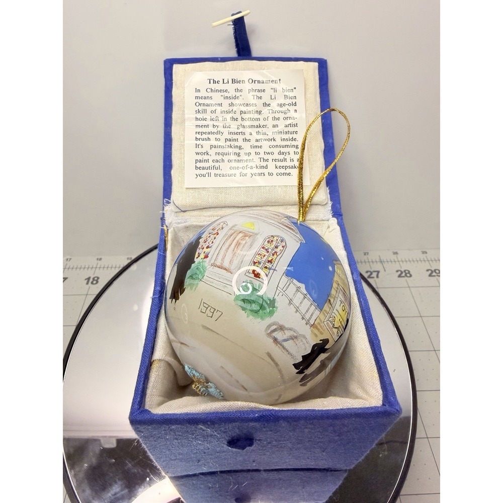 Vintage Li Bien Inside-Painted Glass Christmas Ornament 1997 w/ Box & COA